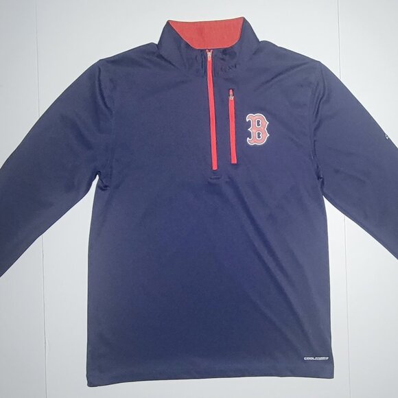 Majestic Boston Red Sox Mens Blue and Red Quarter Zippered Jacket Size Medium - Picture 1 of 13